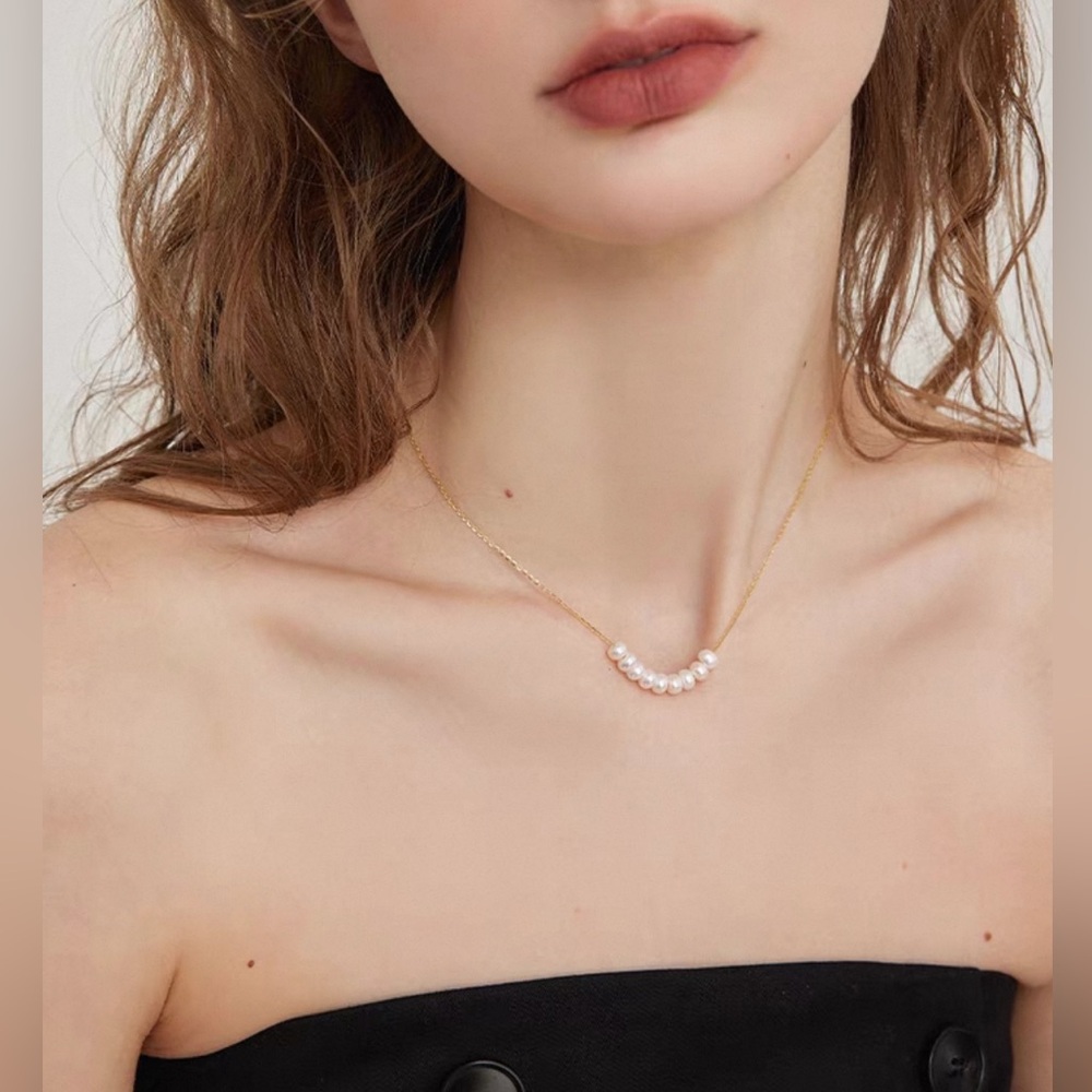 Vermeil Natural Pearl Necklace gold plated stainless steel - Picture 4 of 15